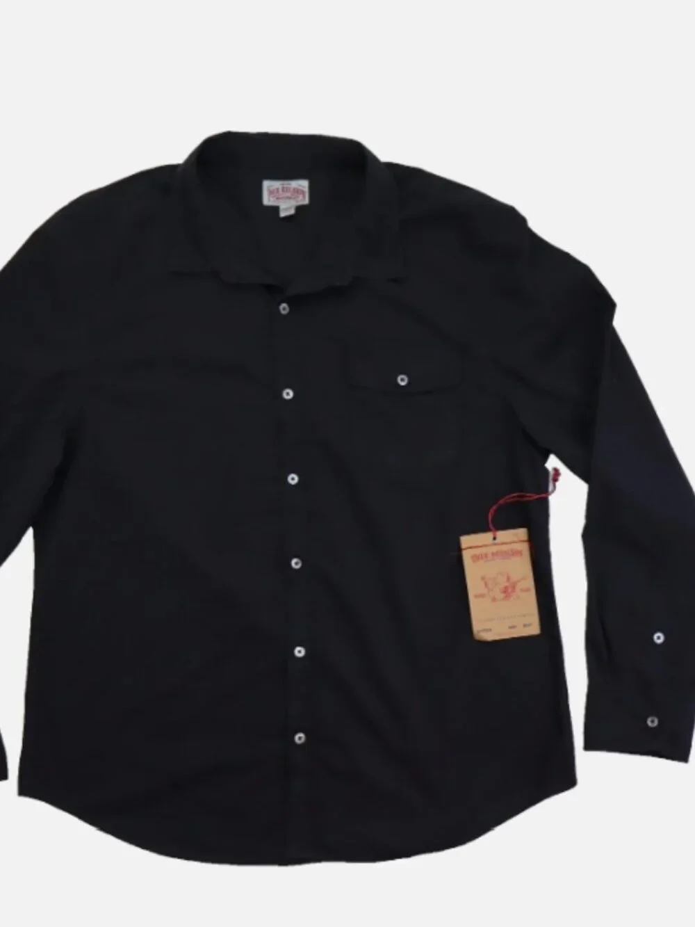 True Religion Solid Single Pocket Slim Long Sleeve Men's Shirt 3XL Cotton Black